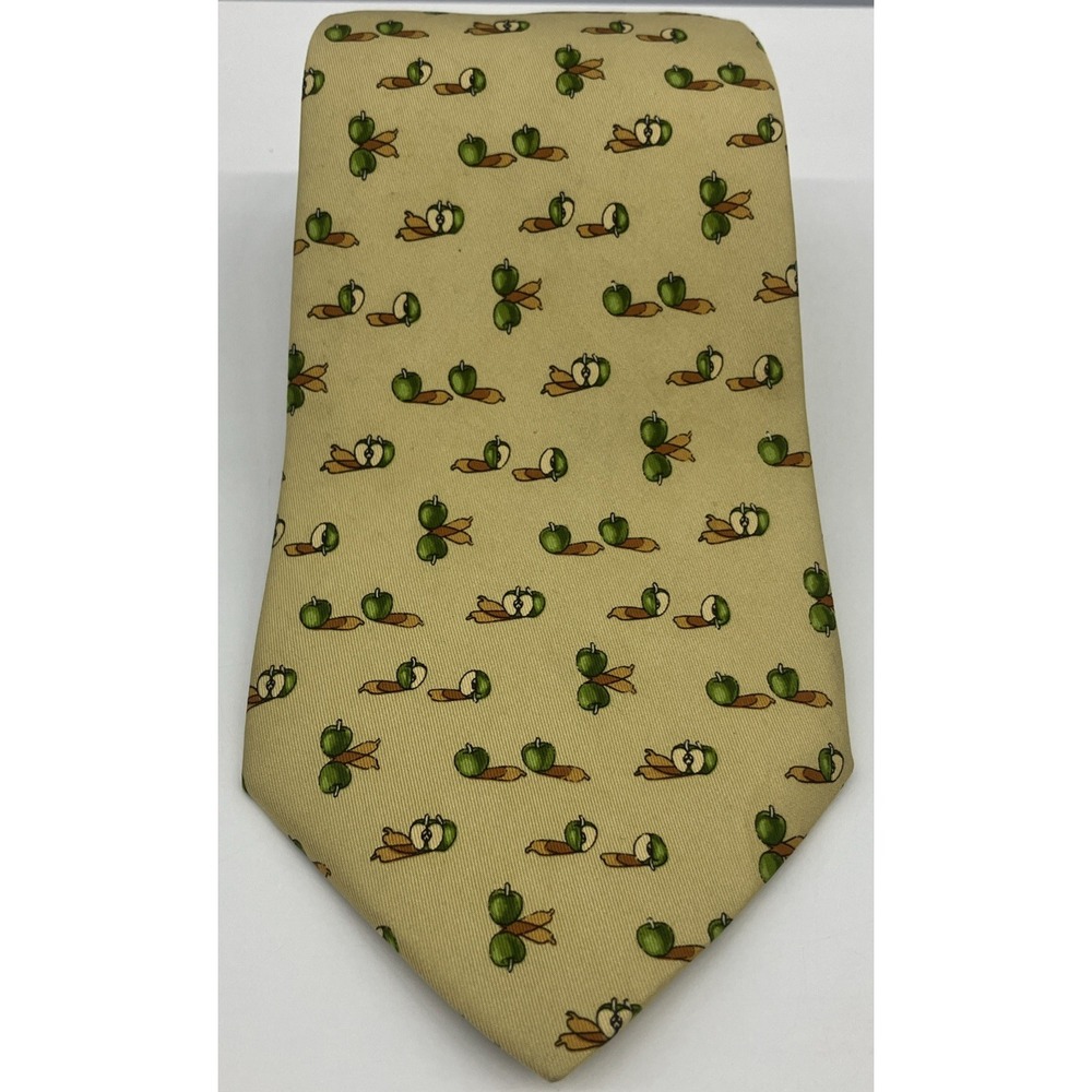 Salvatore Ferragamo‎ 100% Silk Tie Yellow Apple Pattern